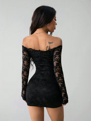 Lace Off-Shoulder Long Sleeve Dress