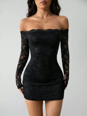 Lace Off-Shoulder Long Sleeve Dress
