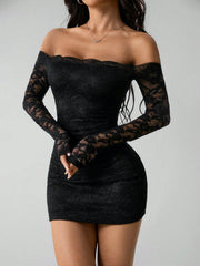 Lace Off-Shoulder Long Sleeve Dress