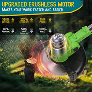 3-in-1 Cordless Electric Weed Trimmer – Brushless Motor, Adjustable Handle & Multi-Blade Kit