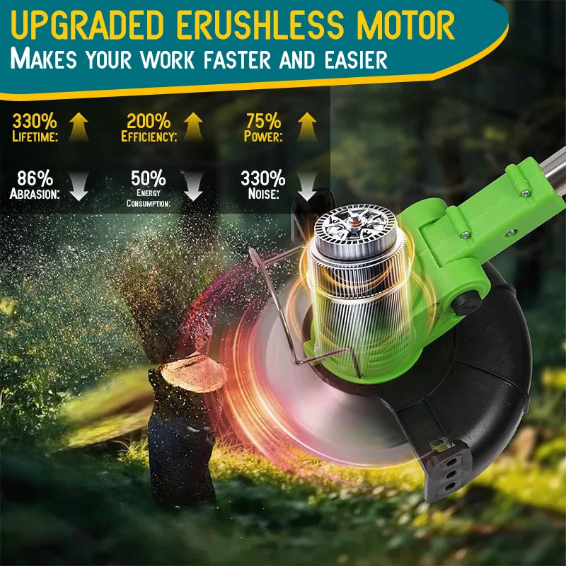 3-in-1 Cordless Electric Weed Trimmer – Brushless Motor, Adjustable Handle & Multi-Blade Kit
