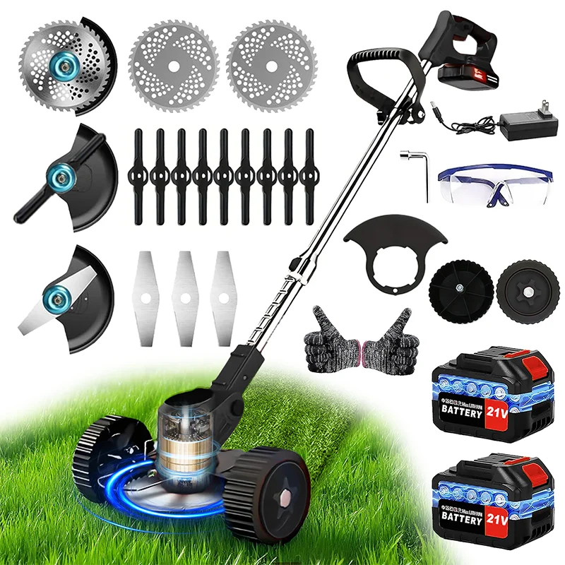 3-in-1 Cordless Electric Weed Trimmer – Brushless Motor, Adjustable Handle & Multi-Blade Kit