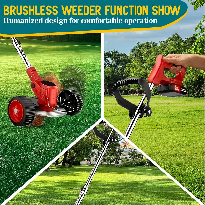 3-in-1 Cordless Electric Weed Trimmer – Brushless Motor, Adjustable Handle & Multi-Blade Kit