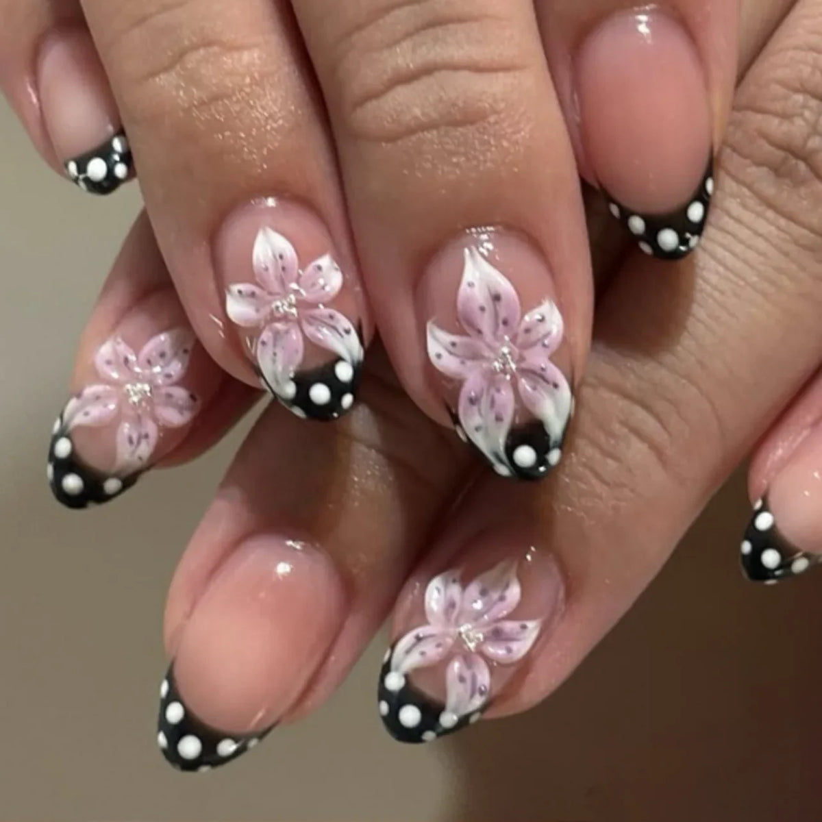 Blue Ink Wash Painting Lycoris Lily Classical Gold Curve Line Finished False Nail Press on Nail Manicure Fake Nail