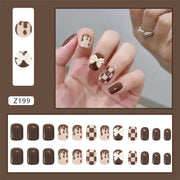 24Pcs/Set Wearing Short Fake Nails for Girls Press on Nail Tips Full Cover Acrylic with Diamonds False Nails Art Free Shipping