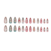 24pcs Sweet & Edgy Metallic Fake Nails 3D Silver-Plated Heart Gradient Press on Nail Almond Full Coverage Nail for Women&Girl