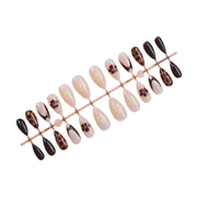 Fake Nails Leopard Print Almond Shape for Women Reusable Press on Artificial Nail Tips Full Cover Manicure Kit 24pcs Set BU