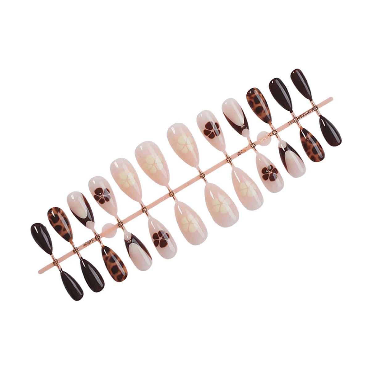 Fake Nails Leopard Print Almond Shape for Women Reusable Press on Artificial Nail Tips Full Cover Manicure Kit 24pcs Set BU