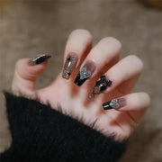 24Pcs/Set Wearing Short Fake Nails for Girls Press on Nail Tips Full Cover Acrylic with Diamonds False Nails Art Free Shipping