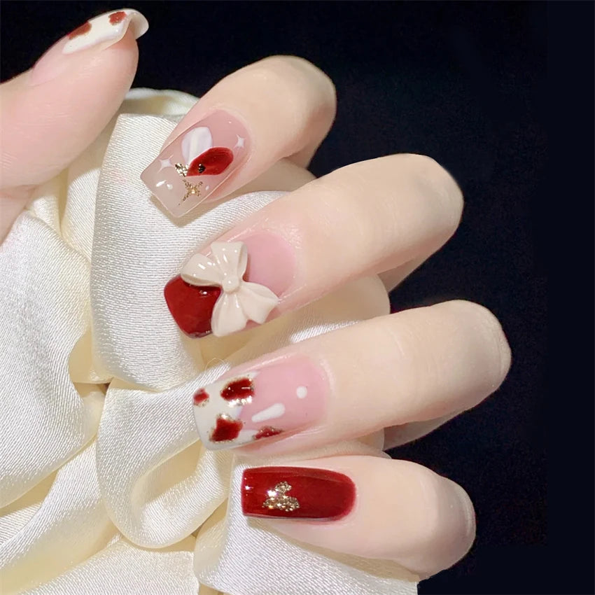 24Pcs/Set Wearing Short Fake Nails for Girls Press on Nail Tips Full Cover Acrylic with Diamonds False Nails Art Free Shipping