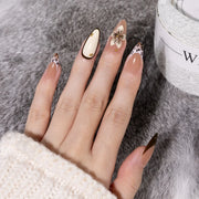 Blue Ink Wash Painting Lycoris Lily Classical Gold Curve Line Finished False Nail Press on Nail Manicure Fake Nail