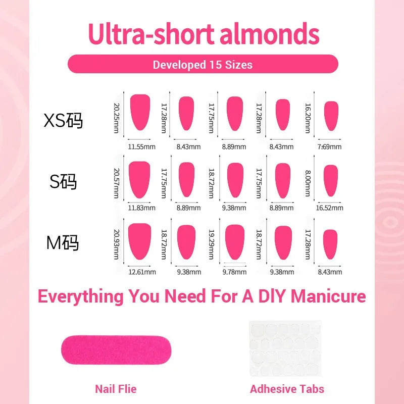 24PCS Pastoral Style Daisies Almond Press on Nails with Glue Sweet Ladybugs Green Plaid Pink Flowers French False Nails Wearable