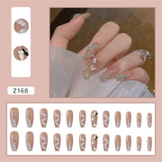 24Pcs/Set Wearing Short Fake Nails for Girls Press on Nail Tips Full Cover Acrylic with Diamonds False Nails Art Free Shipping