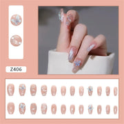 24Pcs/Set Wearing Short Fake Nails for Girls Press on Nail Tips Full Cover Acrylic with Diamonds False Nails Art Free Shipping