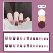 24Pcs/Set Wearing Short Fake Nails for Girls Press on Nail Tips Full Cover Acrylic with Diamonds False Nails Art Free Shipping