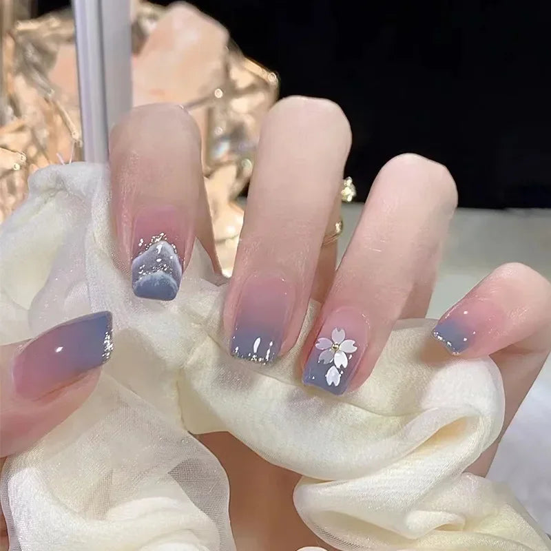 24Pcs/Set Sweet Love Fake Nail with Gradient French Press on Nails Reusable Short Full Cover Nail Tips for Women Wholesale