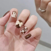 24Pcs/Set Wearing Short Fake Nails for Girls Press on Nail Tips Full Cover Acrylic with Diamonds False Nails Art Free Shipping