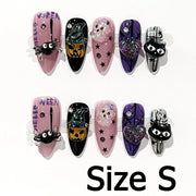 Handmade Almond Nail Art Silver Cat Eye Ink Wash Marble Sparkly Piled Rhinestone Black Chic False Nails Reusable Press on Nails
