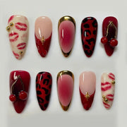 24pcs Pink Flower Almond Press on Nails Kawaii False Nails Wearable Stick-on Nails Fake Nail