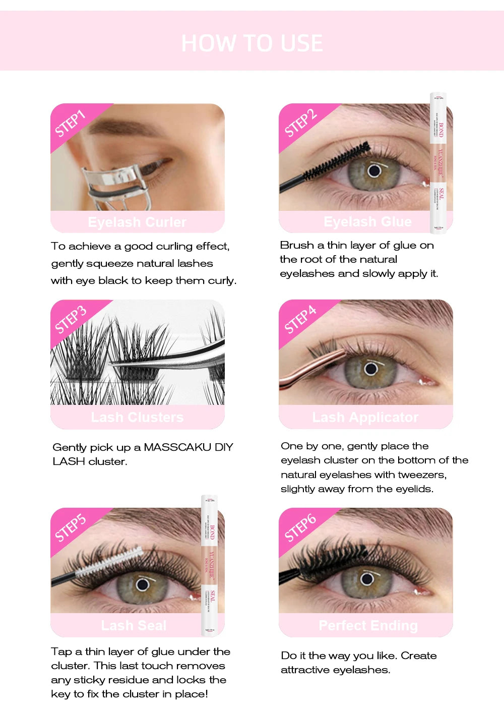 YUANZHIJIE DIY 120 PCS Cluster Lashes 3D Natural Bunch 8-16mm D Curl Segmented Beam Individual Mink Tufted Eyelash Fine Lash Tip