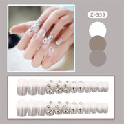 24Pcs/Set Wearing Short Fake Nails for Girls Press on Nail Tips Full Cover Acrylic with Diamonds False Nails Art Free Shipping