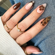 Fake Nails Leopard Print Almond Shape for Women Reusable Press on Artificial Nail Tips Full Cover Manicure Kit 24pcs Set BU