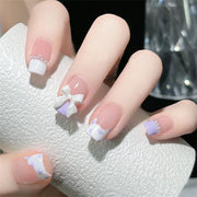 24Pcs/Set Wearing Short Fake Nails for Girls Press on Nail Tips Full Cover Acrylic with Diamonds False Nails Art Free Shipping
