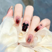24Pcs/Set Wearing Short Fake Nails for Girls Press on Nail Tips Full Cover Acrylic with Diamonds False Nails Art Free Shipping