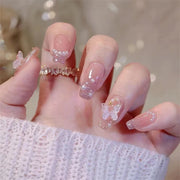 24Pcs/Set Wearing Short Fake Nails for Girls Press on Nail Tips Full Cover Acrylic with Diamonds False Nails Art Free Shipping
