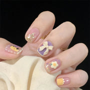 24Pcs/Set Wearing Short Fake Nails for Girls Press on Nail Tips Full Cover Acrylic with Diamonds False Nails Art Free Shipping