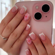 Blue Ink Wash Painting Lycoris Lily Classical Gold Curve Line Finished False Nail Press on Nail Manicure Fake Nail