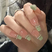 24Pcs/Set Wearing Short Fake Nails for Girls Press on Nail Tips Full Cover Acrylic with Diamonds False Nails Art Free Shipping