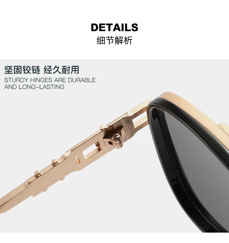 Luxury Steampunk Sunglasses Men Metal Square Pilot Shades UV400 Brand Dseigner Retro Popular