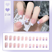 24Pcs/Set Wearing Short Fake Nails for Girls Press on Nail Tips Full Cover Acrylic with Diamonds False Nails Art Free Shipping