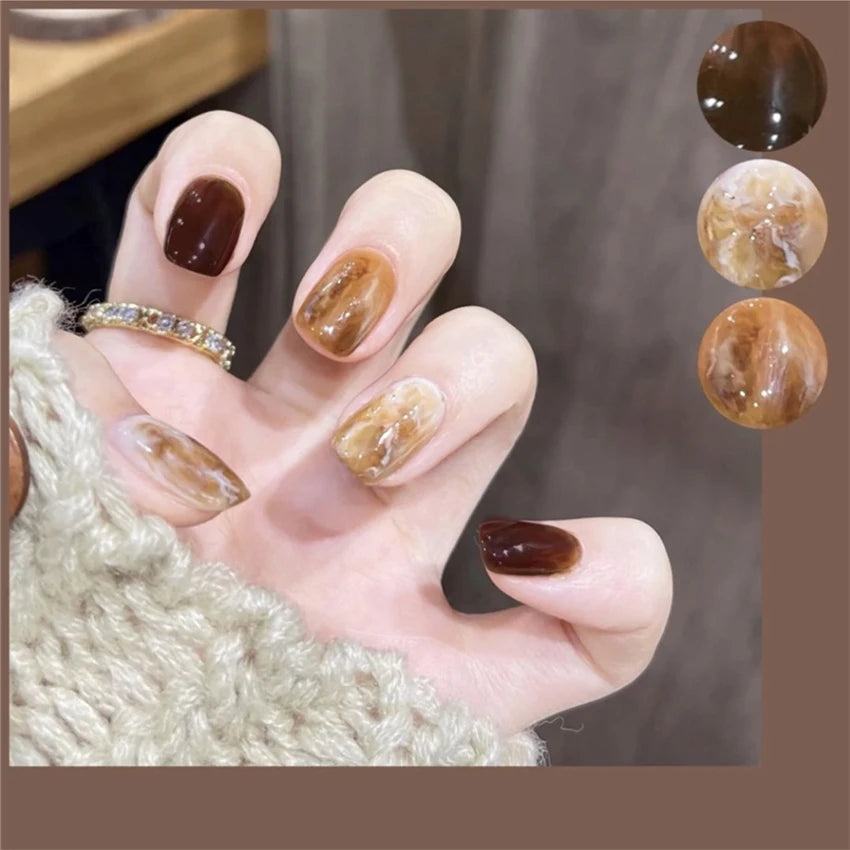 24Pcs/Set Wearing Short Fake Nails for Girls Press on Nail Tips Full Cover Acrylic with Diamonds False Nails Art Free Shipping