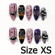 Handmade Almond Nail Art Silver Cat Eye Ink Wash Marble Sparkly Piled Rhinestone Black Chic False Nails Reusable Press on Nails