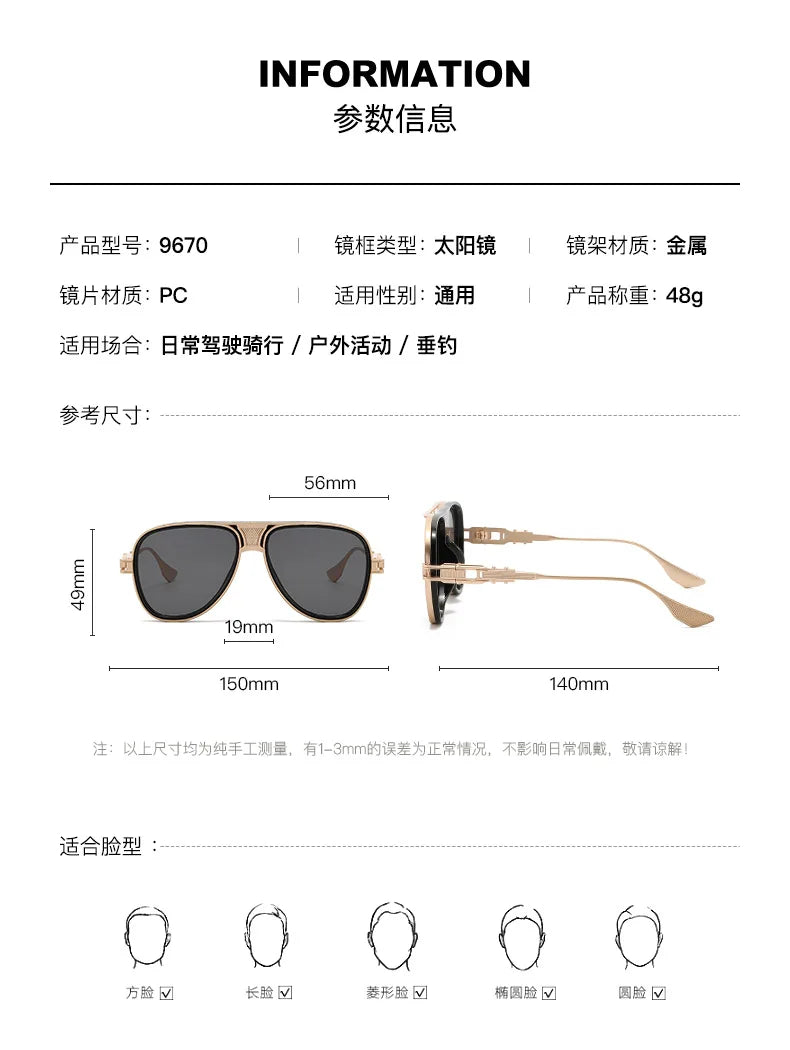 Luxury Steampunk Sunglasses Men Metal Square Pilot Shades UV400 Brand Dseigner Retro Popular