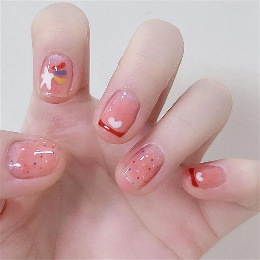24Pcs/Set Wearing Short Fake Nails for Girls Press on Nail Tips Full Cover Acrylic with Diamonds False Nails Art Free Shipping