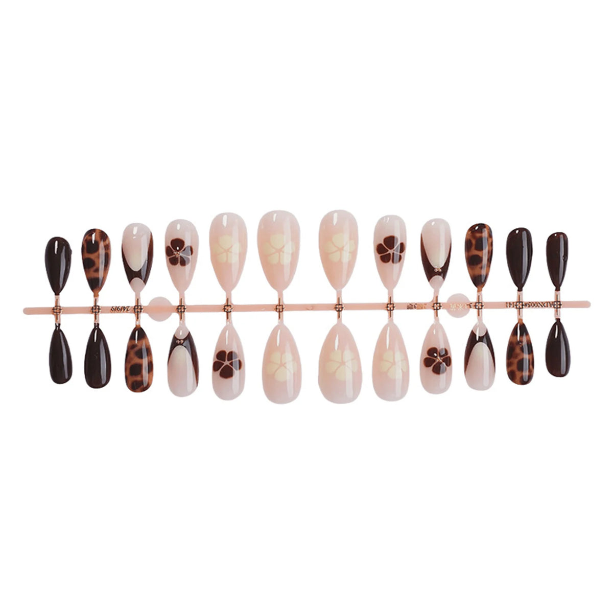 Fake Nails Leopard Print Almond Shape for Women Reusable Press on Artificial Nail Tips Full Cover Manicure Kit 24pcs Set BU