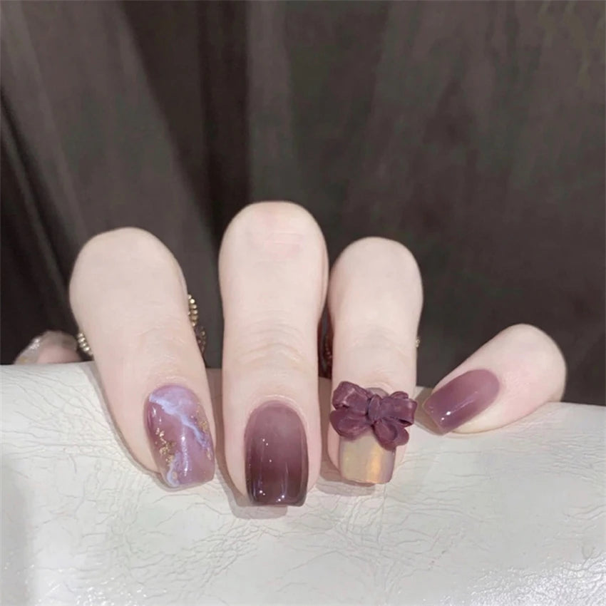 24Pcs/Set Wearing Short Fake Nails for Girls Press on Nail Tips Full Cover Acrylic with Diamonds False Nails Art Free Shipping