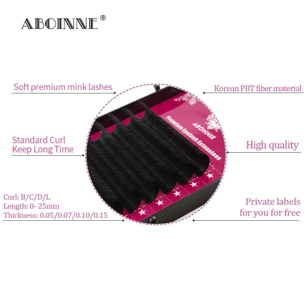 Abonnie B/C/CC/D Classic Individual Eyelashes Extensions Fluffy Volume Lashes Supply All Size