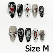 Handmade Almond Nail Art Silver Cat Eye Ink Wash Marble Sparkly Piled Rhinestone Black Chic False Nails Reusable Press on Nails