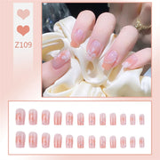 24Pcs/Set Wearing Short Fake Nails for Girls Press on Nail Tips Full Cover Acrylic with Diamonds False Nails Art Free Shipping
