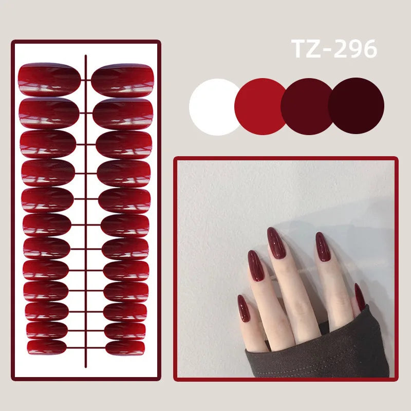 24Pcs/Set Wearing Short Fake Nails for Girls Press on Nail Tips Full Cover Acrylic with Diamonds False Nails Art Free Shipping