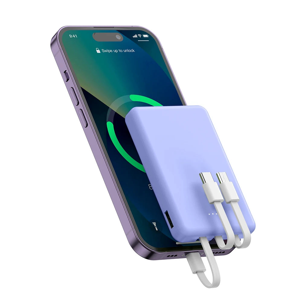 Mini 5000mAh Power Bank – 3 Built-In Charging Cables | Compact Portable Charger
