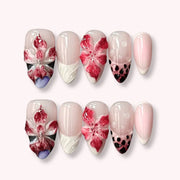 24pcs Pink Flower Almond Press on Nails Kawaii False Nails Wearable Stick-on Nails Fake Nail