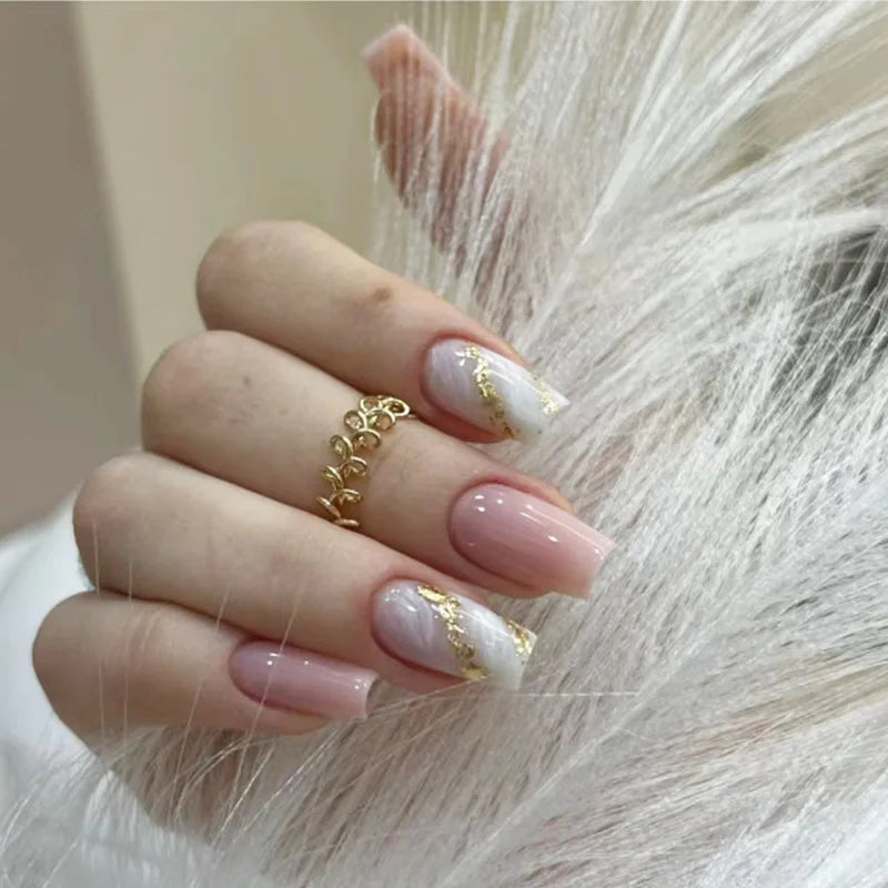 24Pcs/Set Sweet Love Fake Nail with Gradient French Press on Nails Reusable Short Full Cover Nail Tips for Women Wholesale