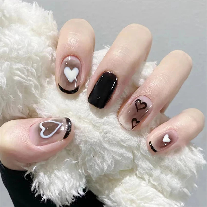 24Pcs/Set Wearing Short Fake Nails for Girls Press on Nail Tips Full Cover Acrylic with Diamonds False Nails Art Free Shipping