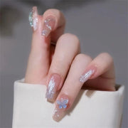 24Pcs/Set Wearing Short Fake Nails for Girls Press on Nail Tips Full Cover Acrylic with Diamonds False Nails Art Free Shipping