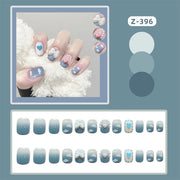 24Pcs/Set Wearing Short Fake Nails for Girls Press on Nail Tips Full Cover Acrylic with Diamonds False Nails Art Free Shipping